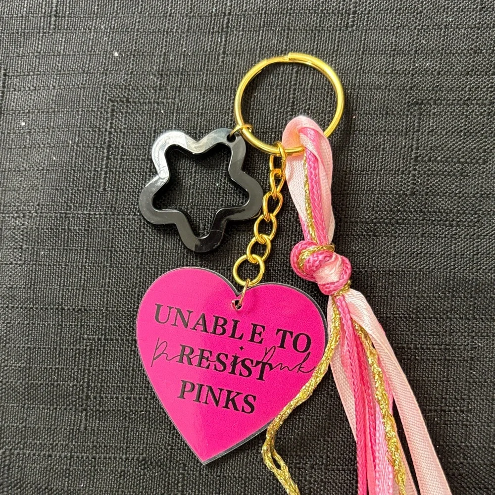 Pink Heart Keychain with Tassels - Picture 2 of 3